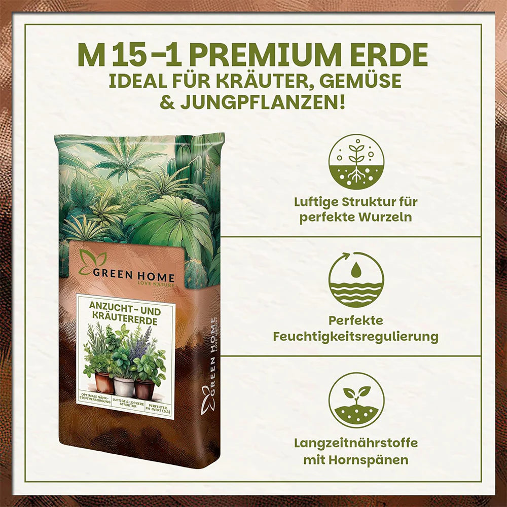 Green Home Anzucht- und Kräutererde mit luftiger Struktur, Feuchtigkeitsregulierung und Langzeitnährstoffen für Jungpflanzen