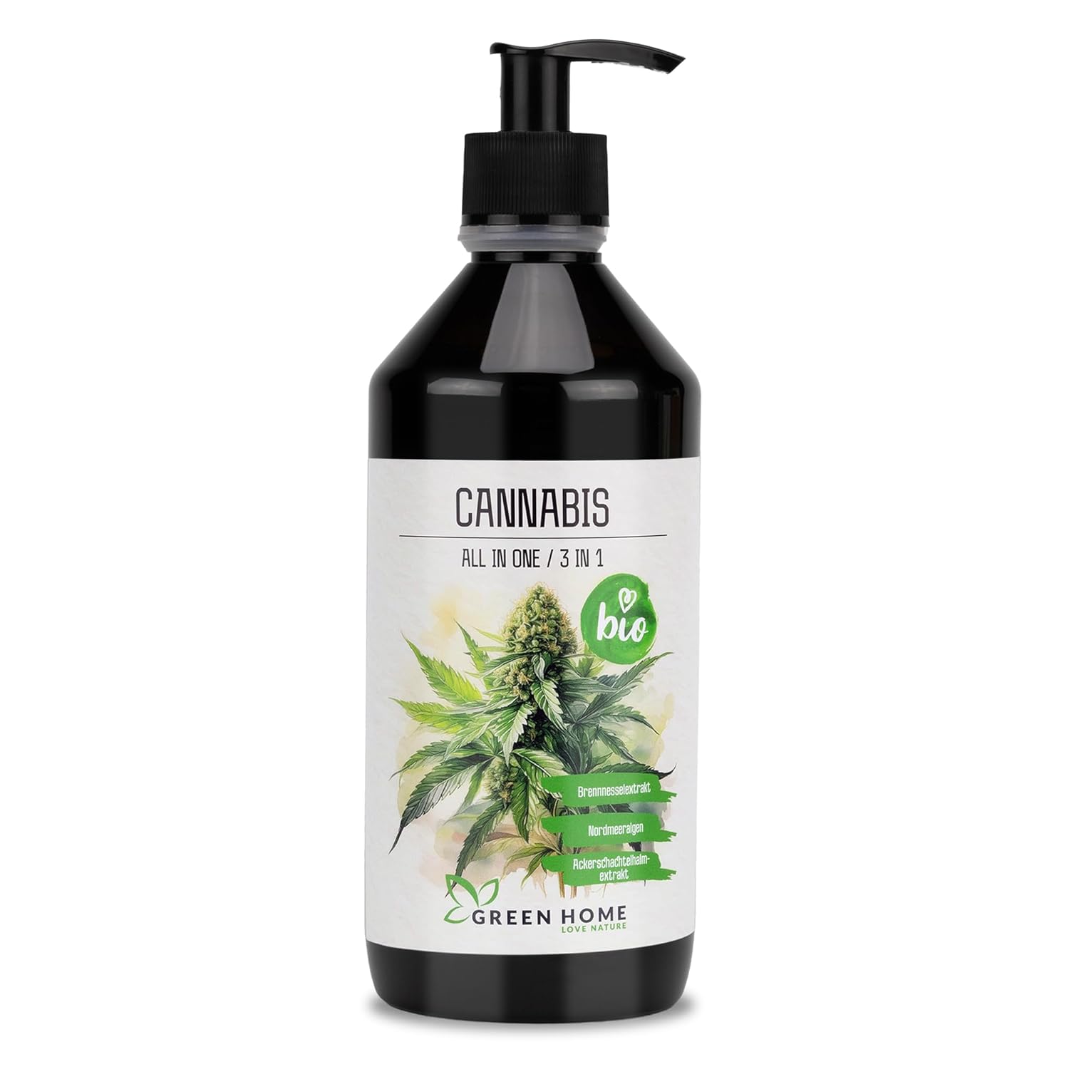 Green Home BIO Cannabis Dünger All in One mit praktischer Dosierpumpe für Wachstum, Blüte und Booster in einer Formel.