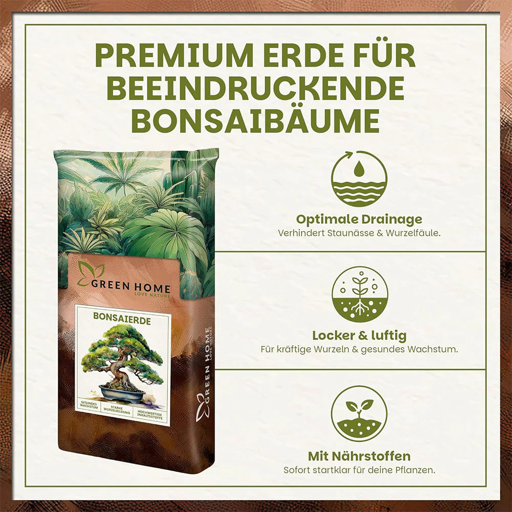 Premium Bonsai-Erde von Green Home mit optimaler Drainage, lockerer Struktur und integrierten Nährstoffen