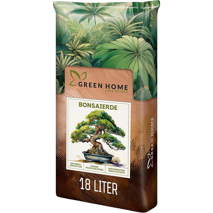 Green Home Bonsaierde 18 Liter Sack mit Bonsai-Motiv und deutlich sichtbarer 18-Liter-Kennzeichnung.