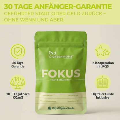 Green Home FOKUS Samen Starter-Set mit 30 Tage Anfänger-Garantie, legal nach KCanG, in Kooperation mit Royal Queen Seeds und inklusive digitalem Guide