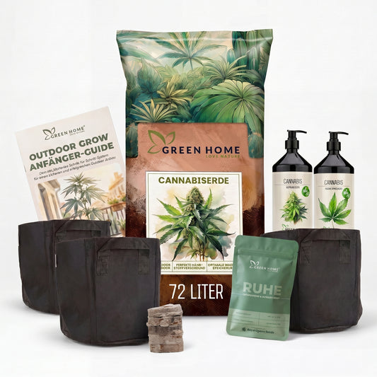 Green Home Cannabis Samen Starter Set Ruhe mit Northern Lights Auto Samen, Cannabiserde 72 Liter, Wachstums- und Blütendünger, vier Stofftöpfen, Quelltabletten und Outdoor Grow Anfänger-Guide