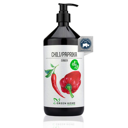 Green Home Dünger 1L für Chili & Paprika – kaliumbetonte Nährstoffformel für kräftige Pflanzen und aromatische, ertragreiche Früchte.