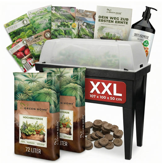 Green Home Hochbeet Komplettset XXL mit Hochbeet, Haube, Erde, Saatgut, Dünger und Quelltabletten im Überblick