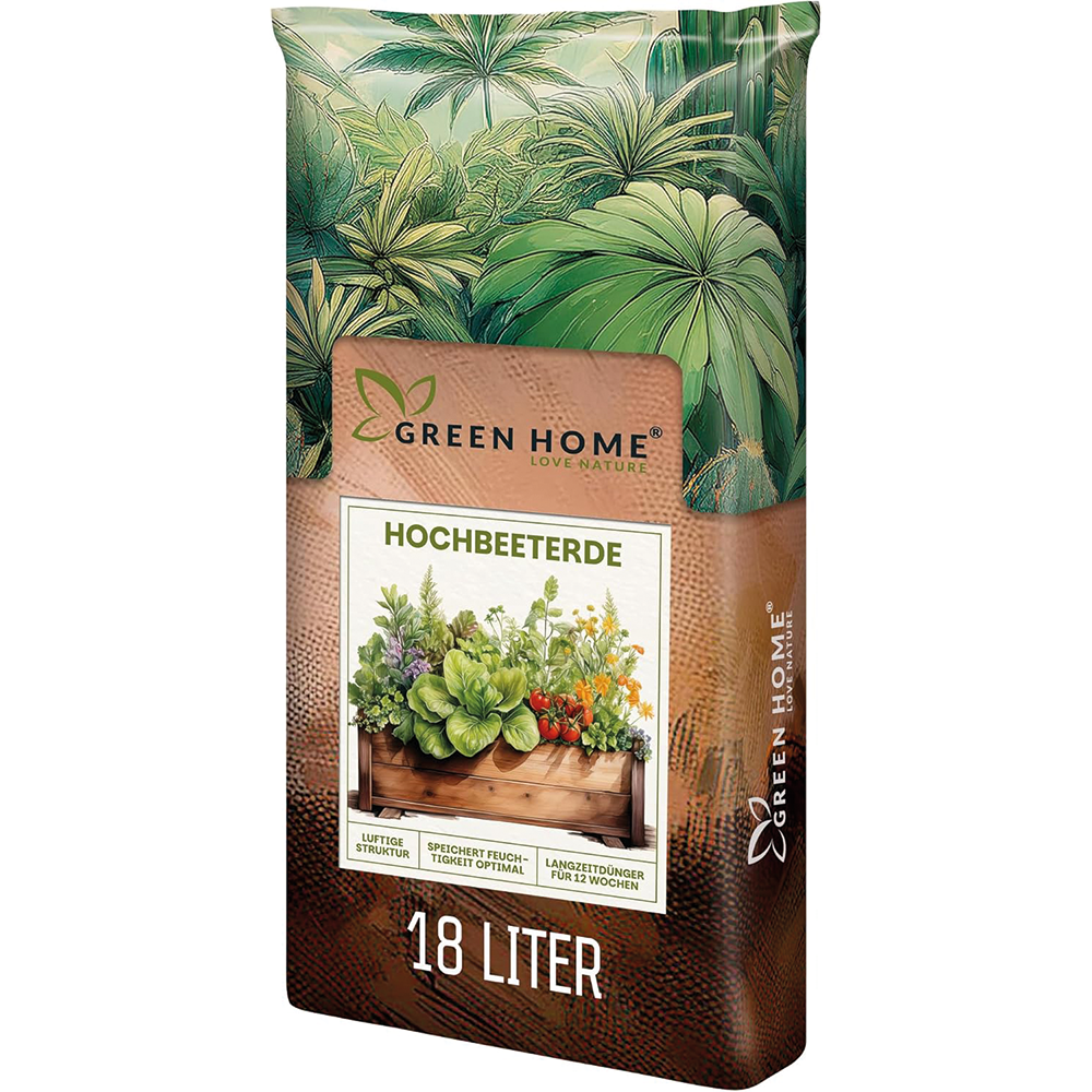 Green Home Hochbeeterde 18 Liter – strukturstabile Premium-Erde für Gemüse, Kräuter und Hochbeete
