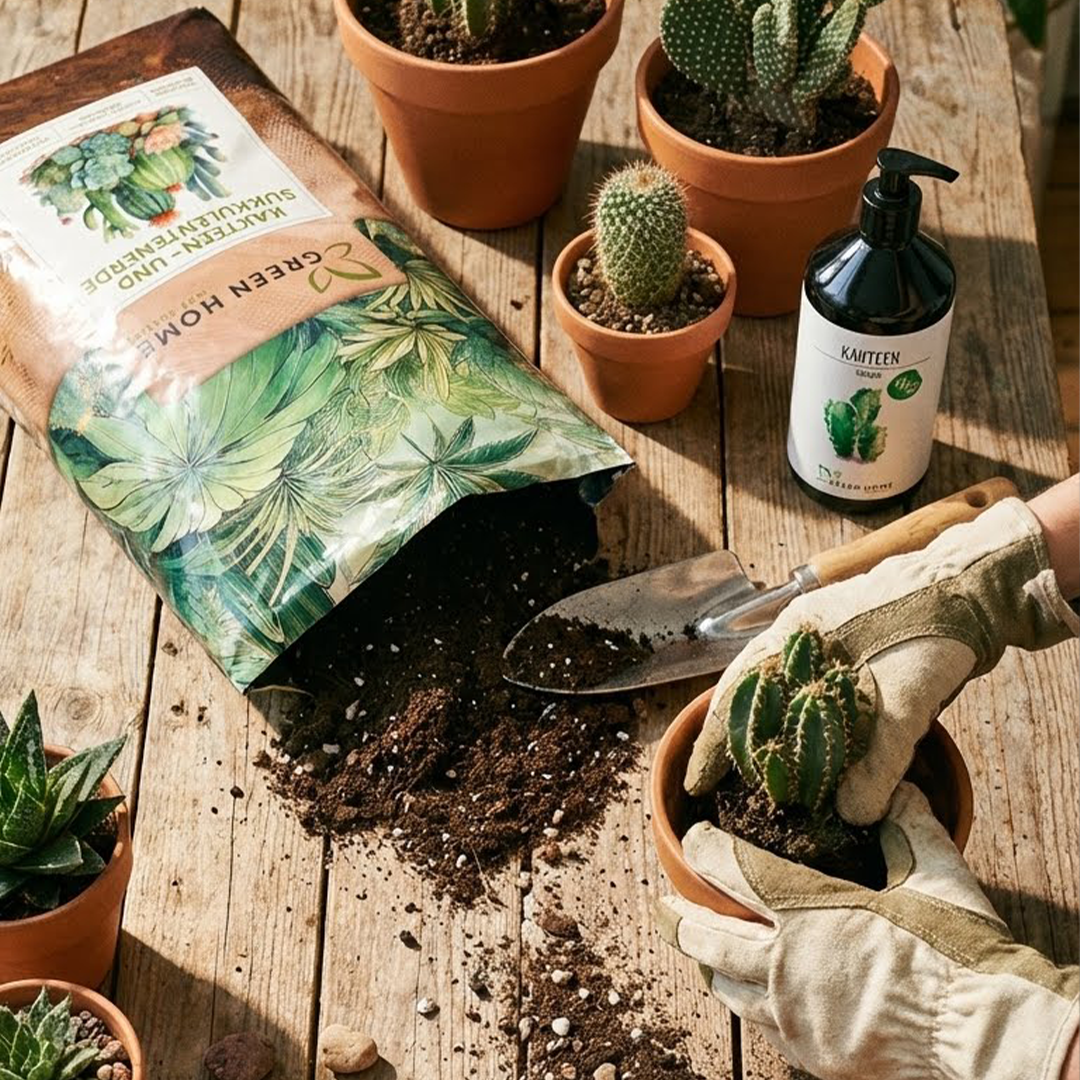 Kakteen umtopfen mit Green Home Spezialerde für optimale Drainage und Wurzelgesundheit