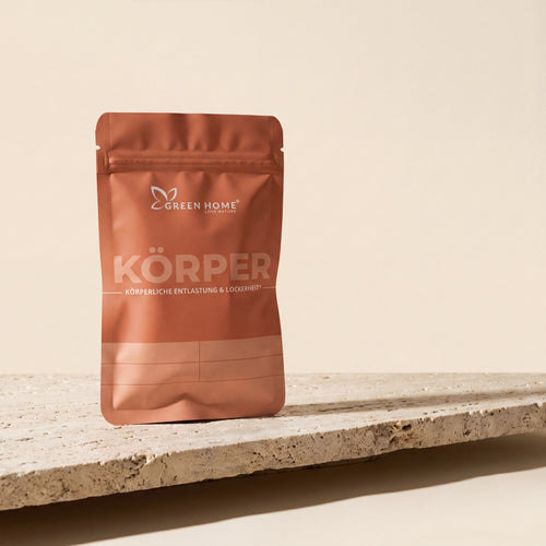 Green Home Körper Ritual Set – terracotta Sachet auf Travertin-Stein