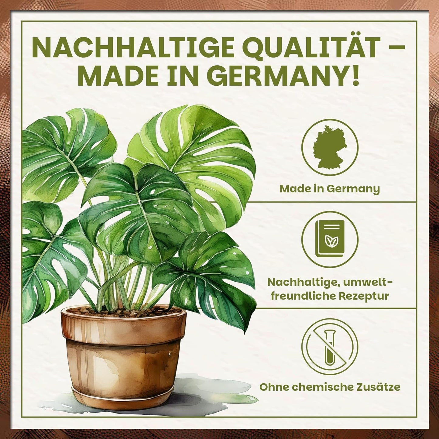 Infografik zu nachhaltiger Qualität – Made in Germany, umweltfreundliche Rezeptur und ohne chemische Zusätze.