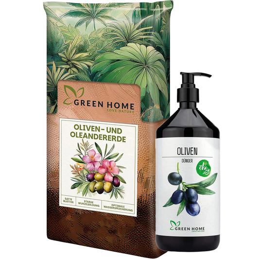 Green Home Oliven Bundle mit Oliven- und Oleandererde sowie Bio-Dünger für mediterrane Pflanzen