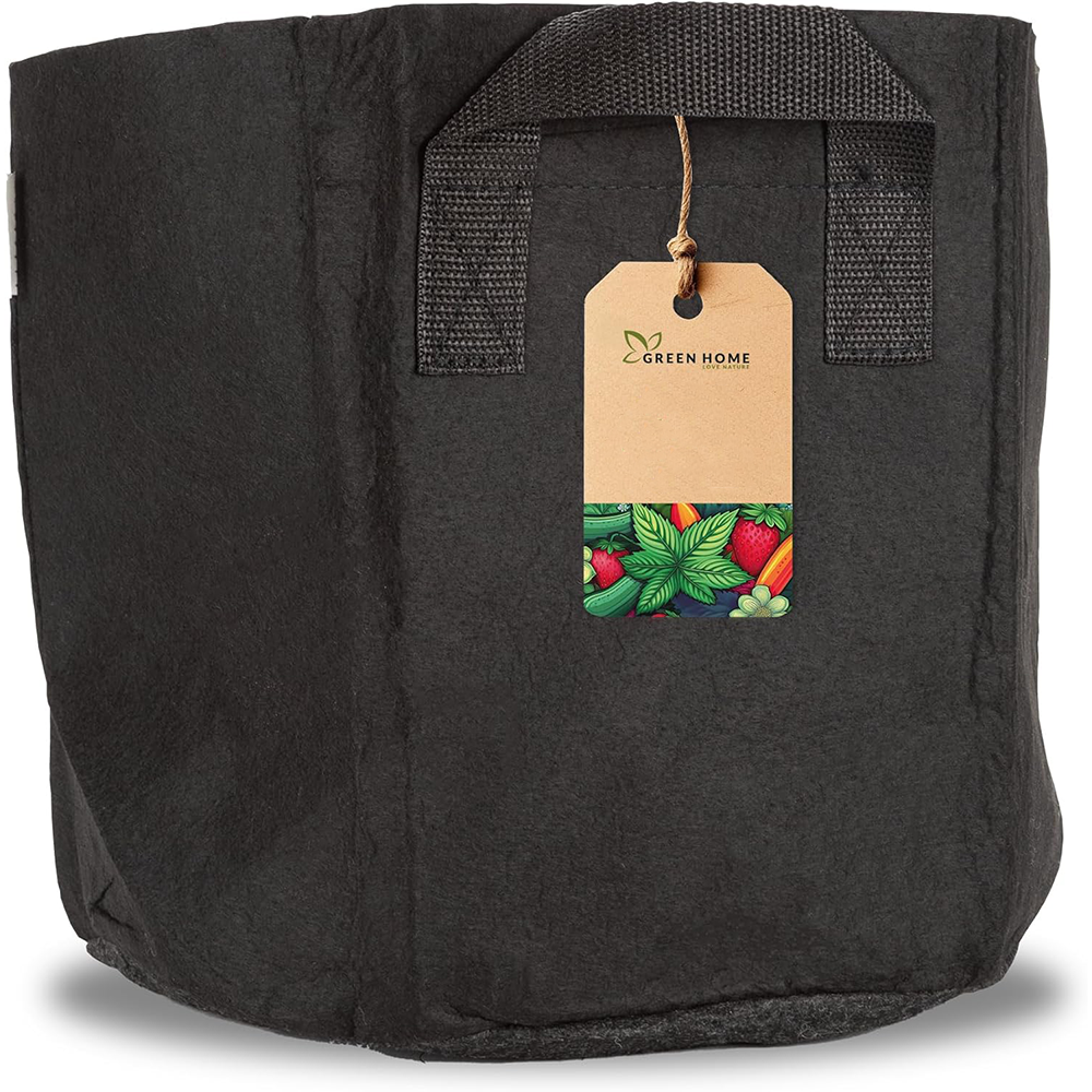 Schwarzer 18 Liter Pflanzsack von Green Home aus atmungsaktivem Stoff mit stabilen Tragegriffen
