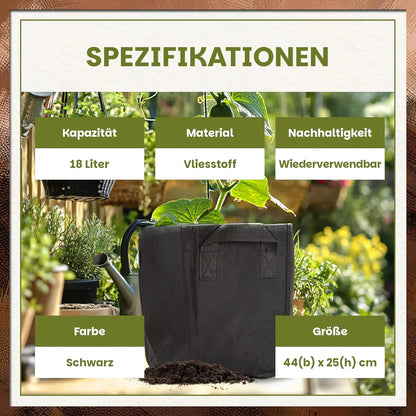 Stoff-Pflanzsack 18 Liter schwarz aus Vliesstoff – wiederverwendbar, 44 × 25 cm