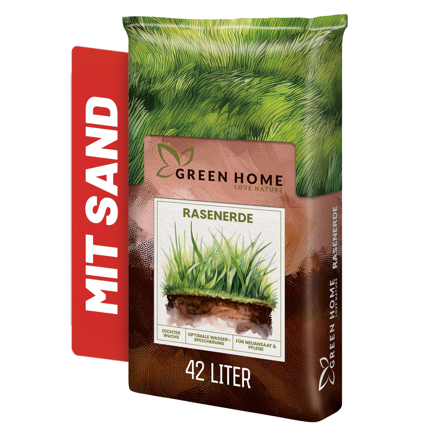 Green Home Rasenerde 42 L – Spezialerde für Rasen & Nachsaat