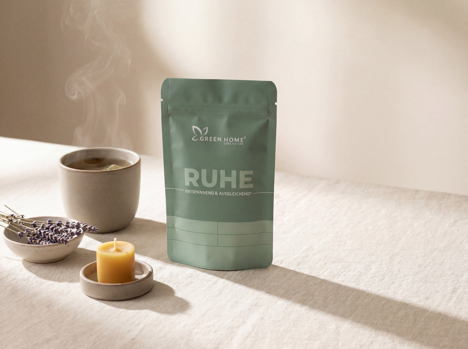 Green Home Ruhe Ritual Set mit Tee und Kerze – ein Ritual für innere Ruhe