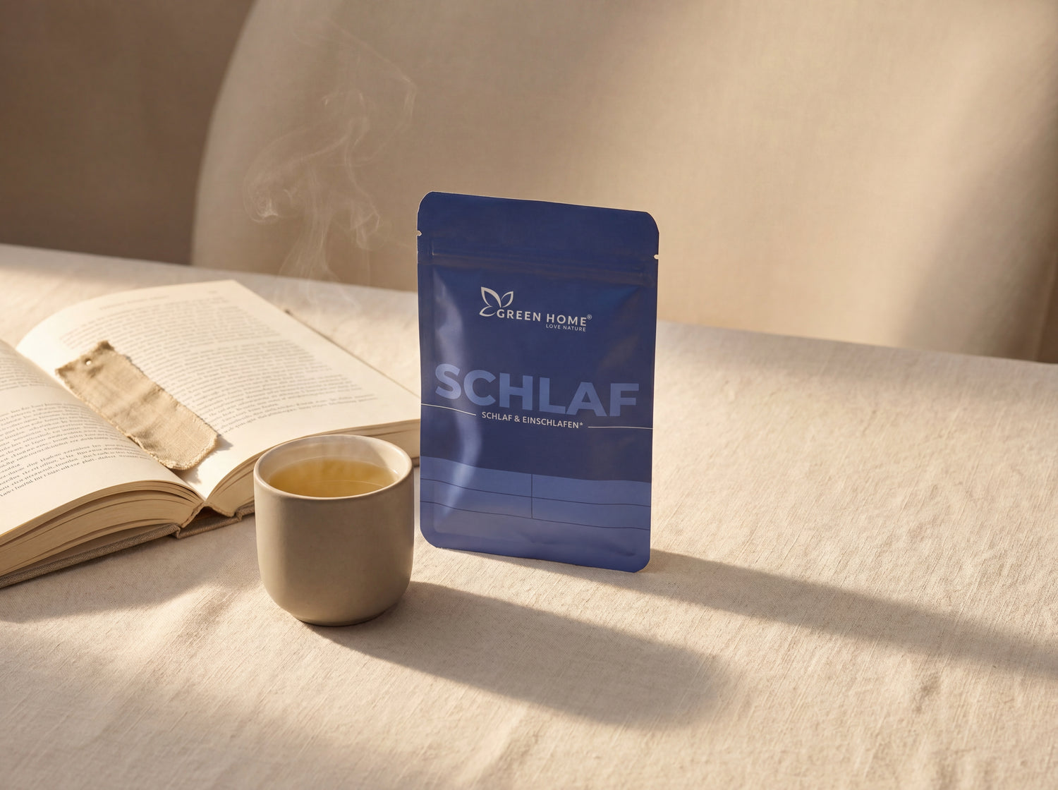 Green Home Schlaf Ritual Set mit Kamillentee und Buch – ein Abendritual für ruhige Nächte