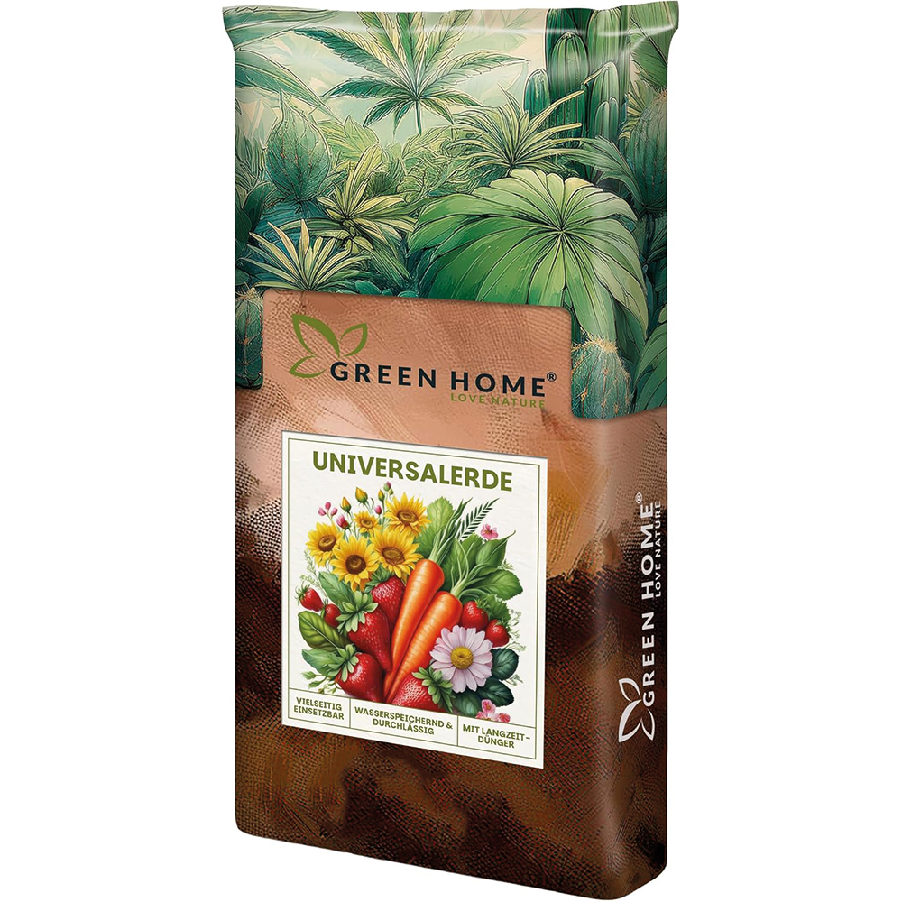 Green Home Universalerde 18 Liter als freigestellter Sack mit Premium-Erde für Zimmerpflanzen, Balkon, Garten und Hochbeet.