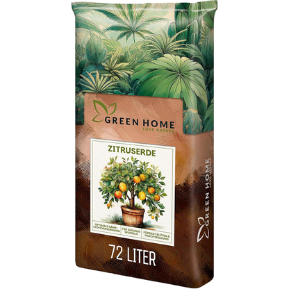 Green Home Zitruserde 72 Liter Sack mit Zitronenbaum-Illustration und gut sichtbarer 72-Liter-Angabe auf der Vorderseite.