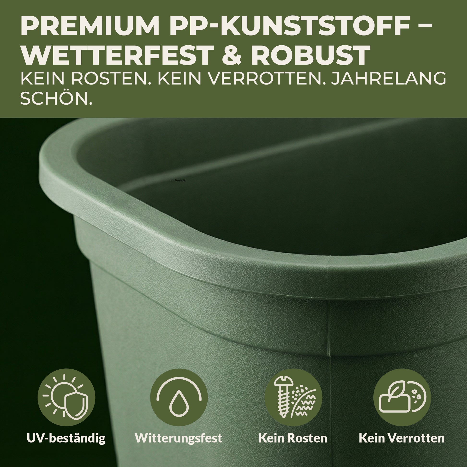 Detailansicht des Hochbeet S aus strukturiertem PP Kunststoff