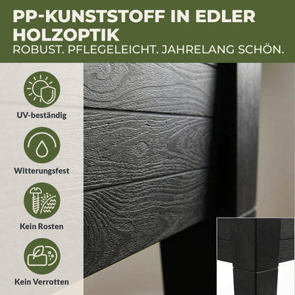 Detailansicht der Oberflaeche vom Hochbeet XL in Holzoptik aus Kunststoff