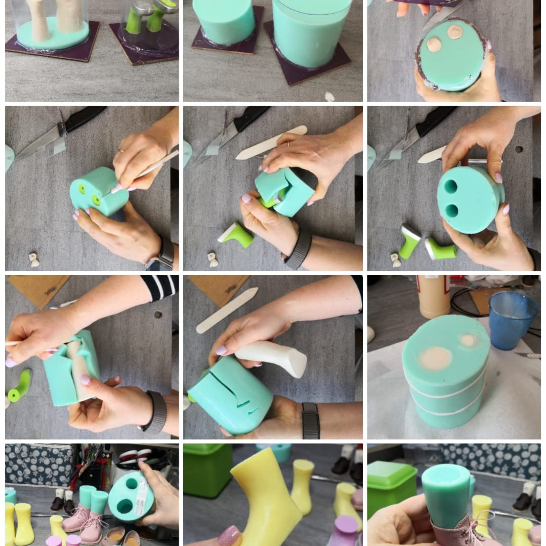 Schrittweise Anwendung von LM Kreativ Abformsilikon flüssig 1 kg System Blau zur Erstellung einer individuellen Gießform.