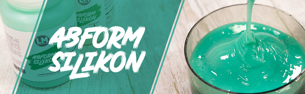 LM Kreativ Abformsilikon flüssig 1 kg System Blau als zweiteiliges Set mit angerührtem Silikon im Glas.