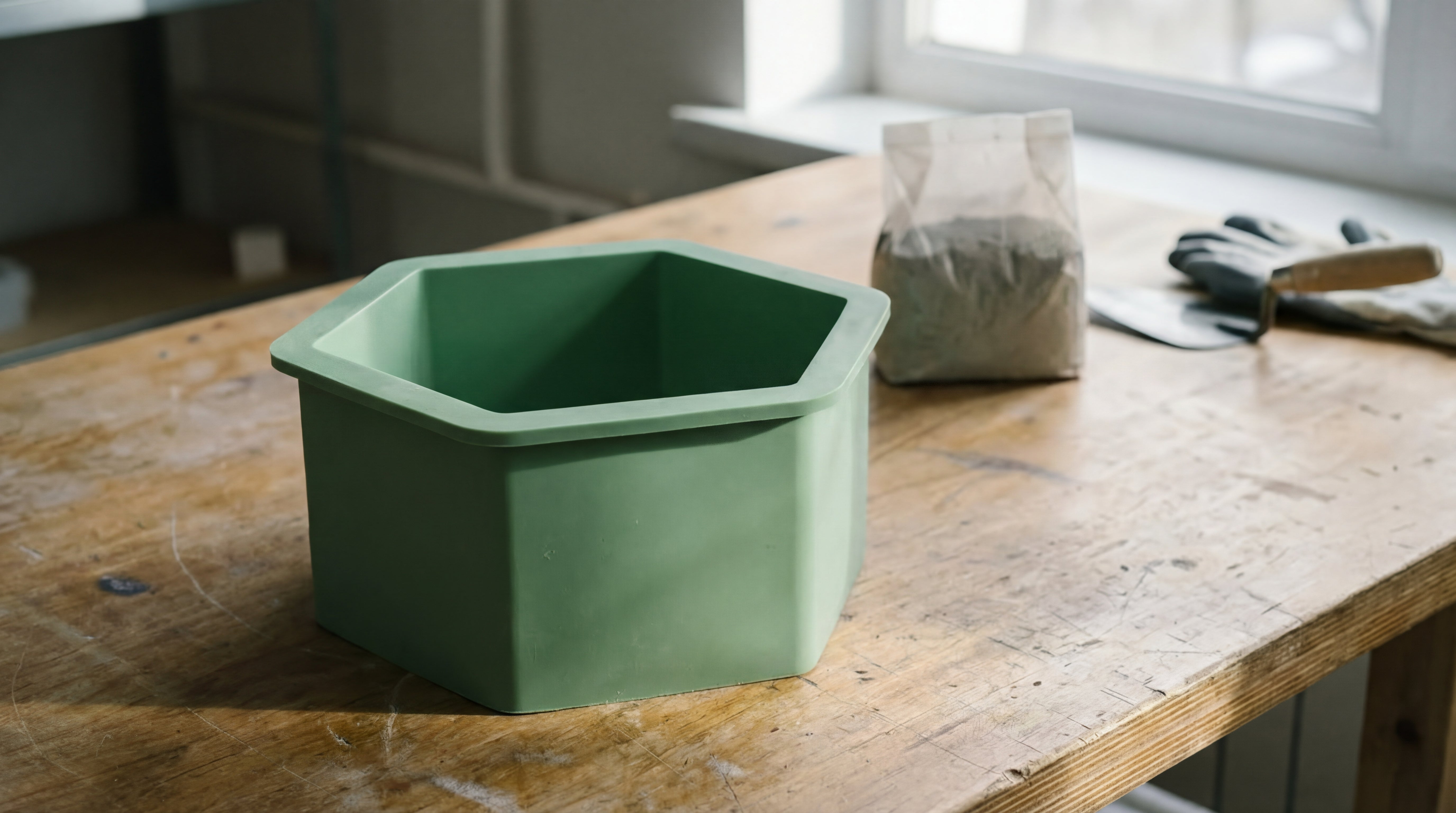 Leere Silikonform vor dem Ausgießen mit Beton – vorbereitet für den Gießvorgang