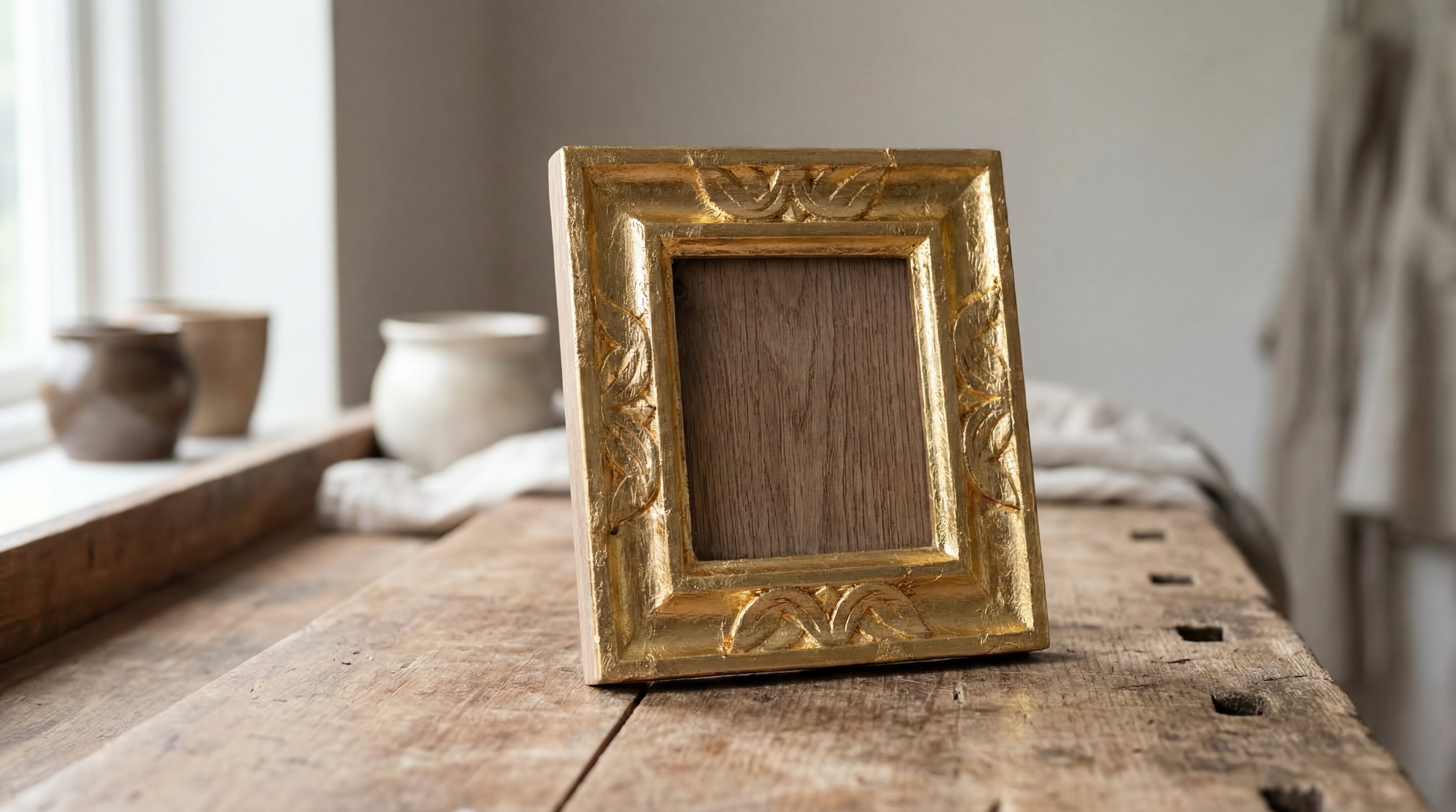 Mit Blattgold veredelter Holzrahmen nach Anwendung der LM Kreativ Anlegemilch