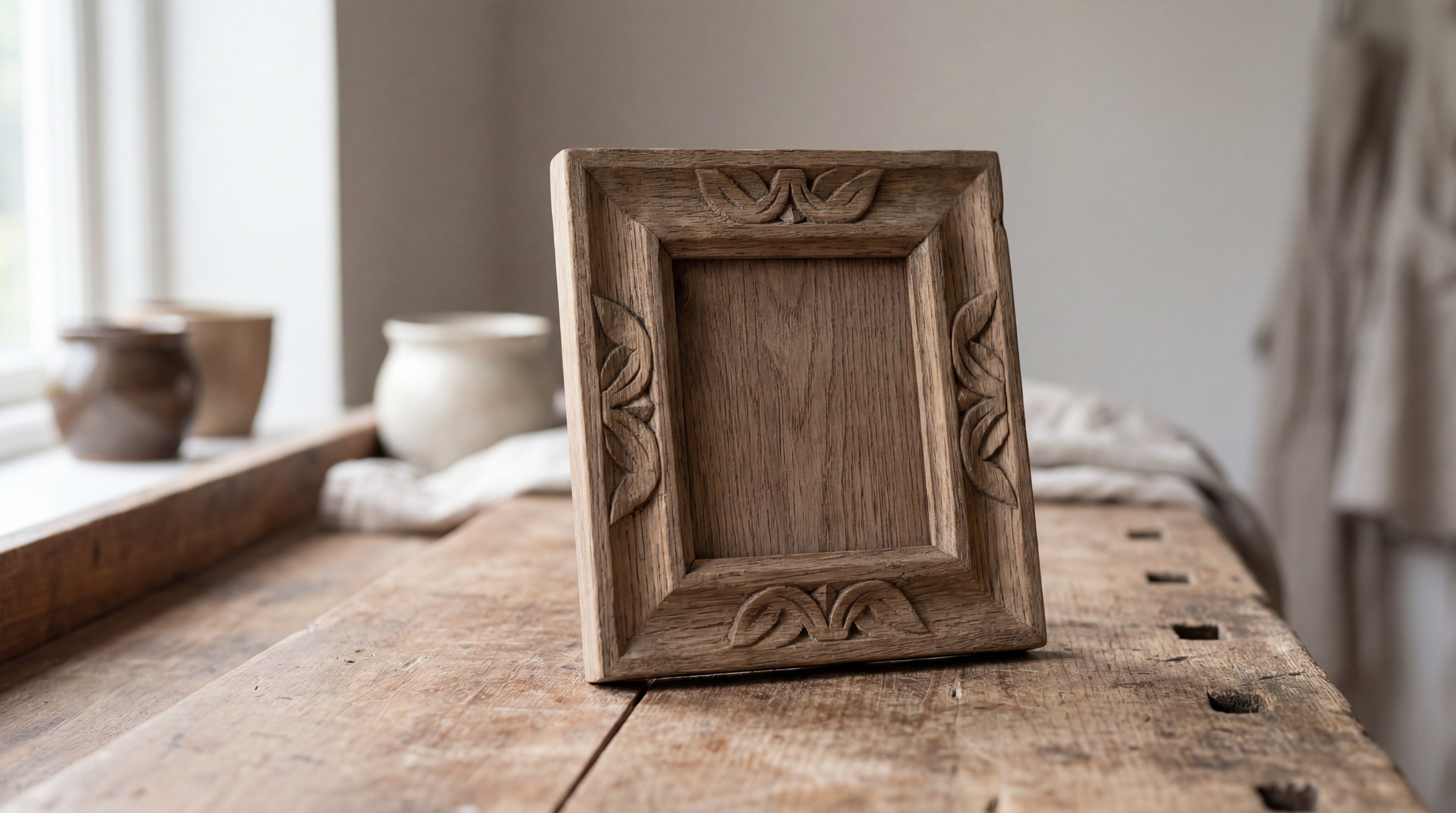 Unbehandelter Holzrahmen mit Schnitzdetails als Ausgangsbasis für Vergoldung mit LM Kreativ Anlegemilch