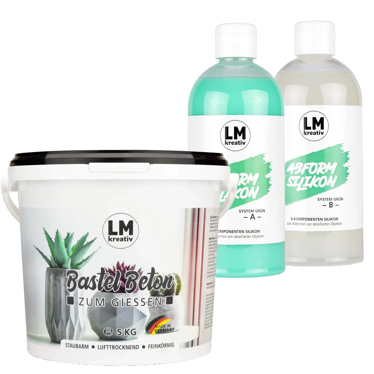 LM Kreativ Beton Starter Set mit 5 kg Bastelbeton und 1 Liter Abformsilikon für präzise Formen und kreative Gießprojekte