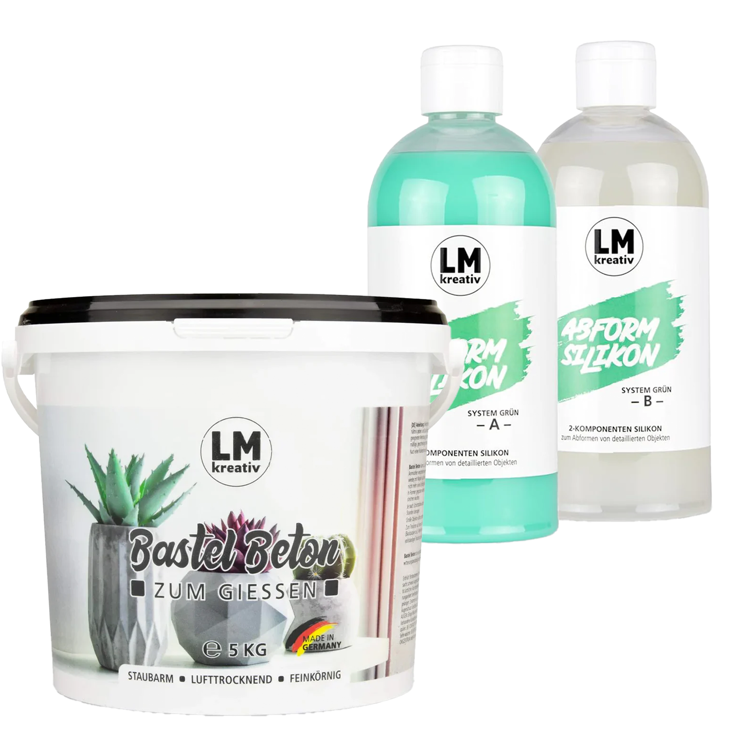 LM Kreativ Beton Starter Set mit 5 kg Bastelbeton und 1 Liter Abformsilikon für präzise Formen und kreative Gießprojekte