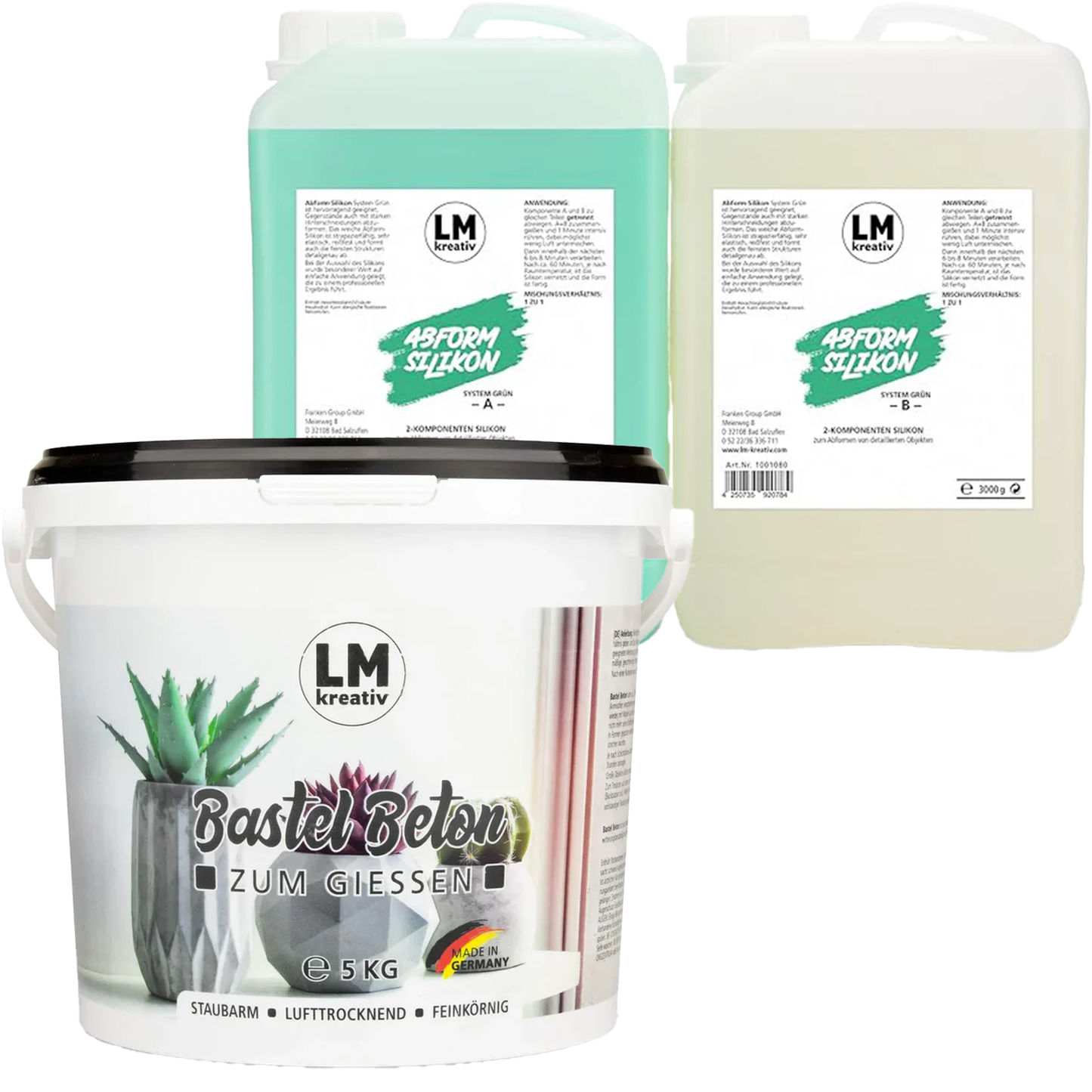 LM Kreativ Beton Starter Set mit 5 kg Bastelbeton und 6 Litern Abformsilikon für mehrere detailreiche Abformungen