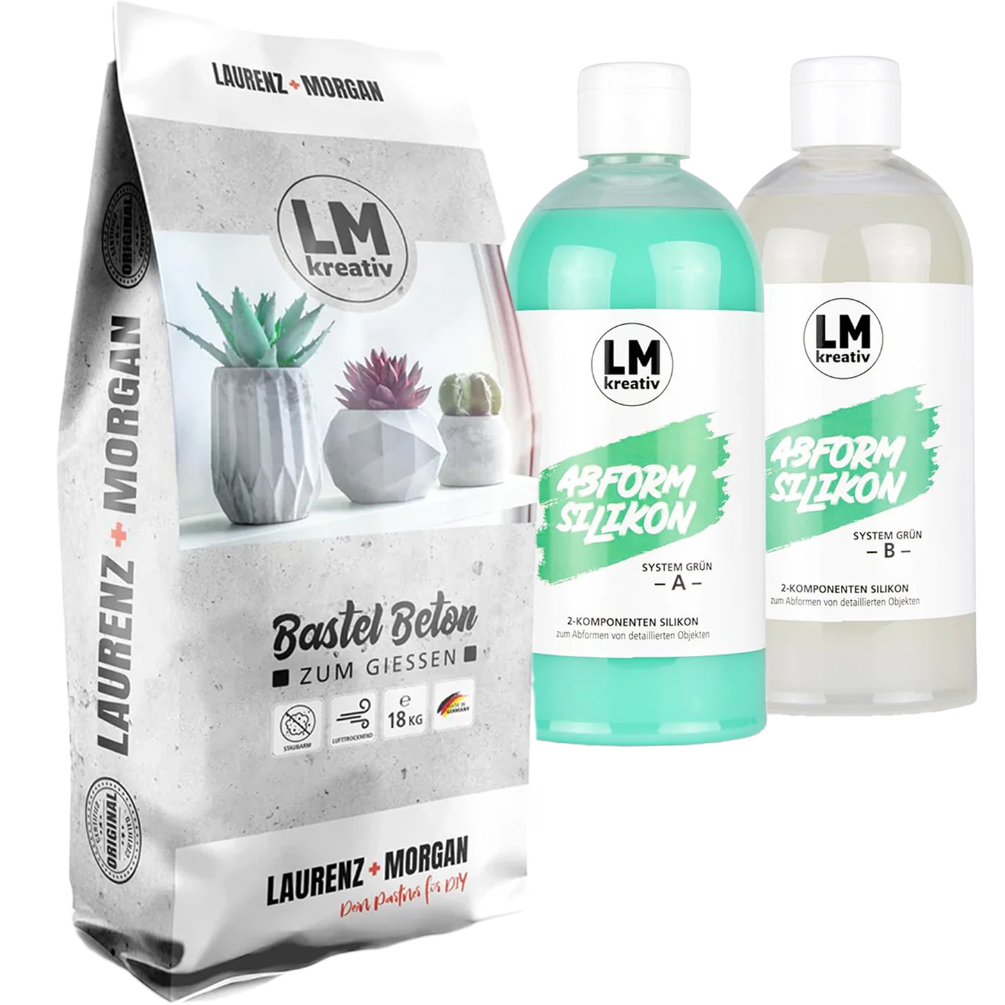 LM Kreativ Beton Starter Set mit 18 kg Bastelbeton und 1 Liter Abformsilikon für größere und stabile Betonprojekte