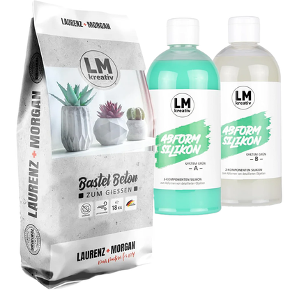 LM Kreativ Beton Starter Set mit 18 kg Bastelbeton und 1 Liter Abformsilikon für größere und stabile Betonprojekte