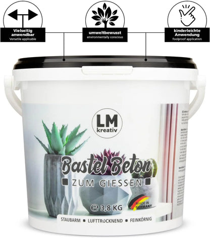 LM Kreativ Bastelbeton zum Gießen im Eimer – feinkörnig, staubarm und lufttrocknend, hergestellt in Deutschland