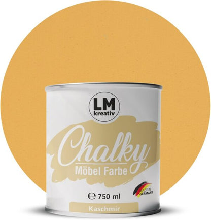 Produktabbildung der LM Kreativ Chalky Moebelfarbe in Kaschmir mit 750 ml Inhalt in runder Farbdose mit mattem Kreidefarben Finish.