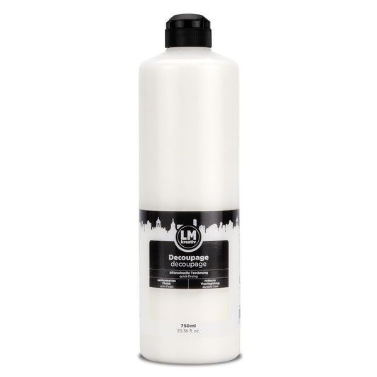 Freigestellte 750 ml Flasche LM Kreativ Decoupage Kleber mit seidenmattem Finish fuer Decoupage und Serviettentechnik