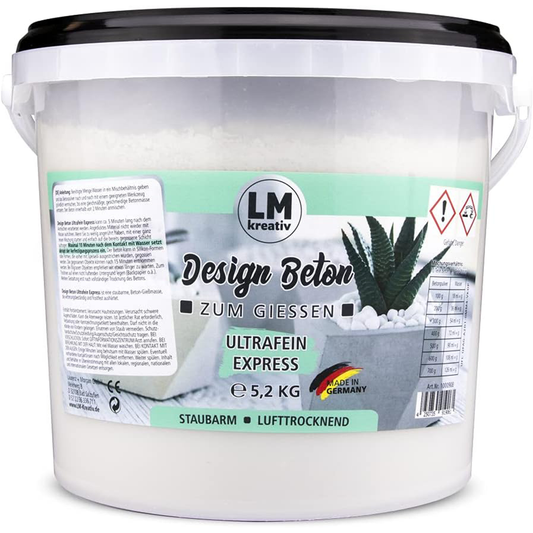 LM Kreativ Design Beton Ultrafein Express im 5,2 kg Eimer zum Gießen mit staubarmer Rezeptur.