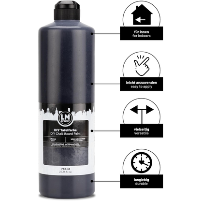 LM Kreativ DIY Tafelfarbe Schwarz mit Symbolen fuer Innenbereich, einfache Anwendung, Vielseitigkeit und Langlebigkeit