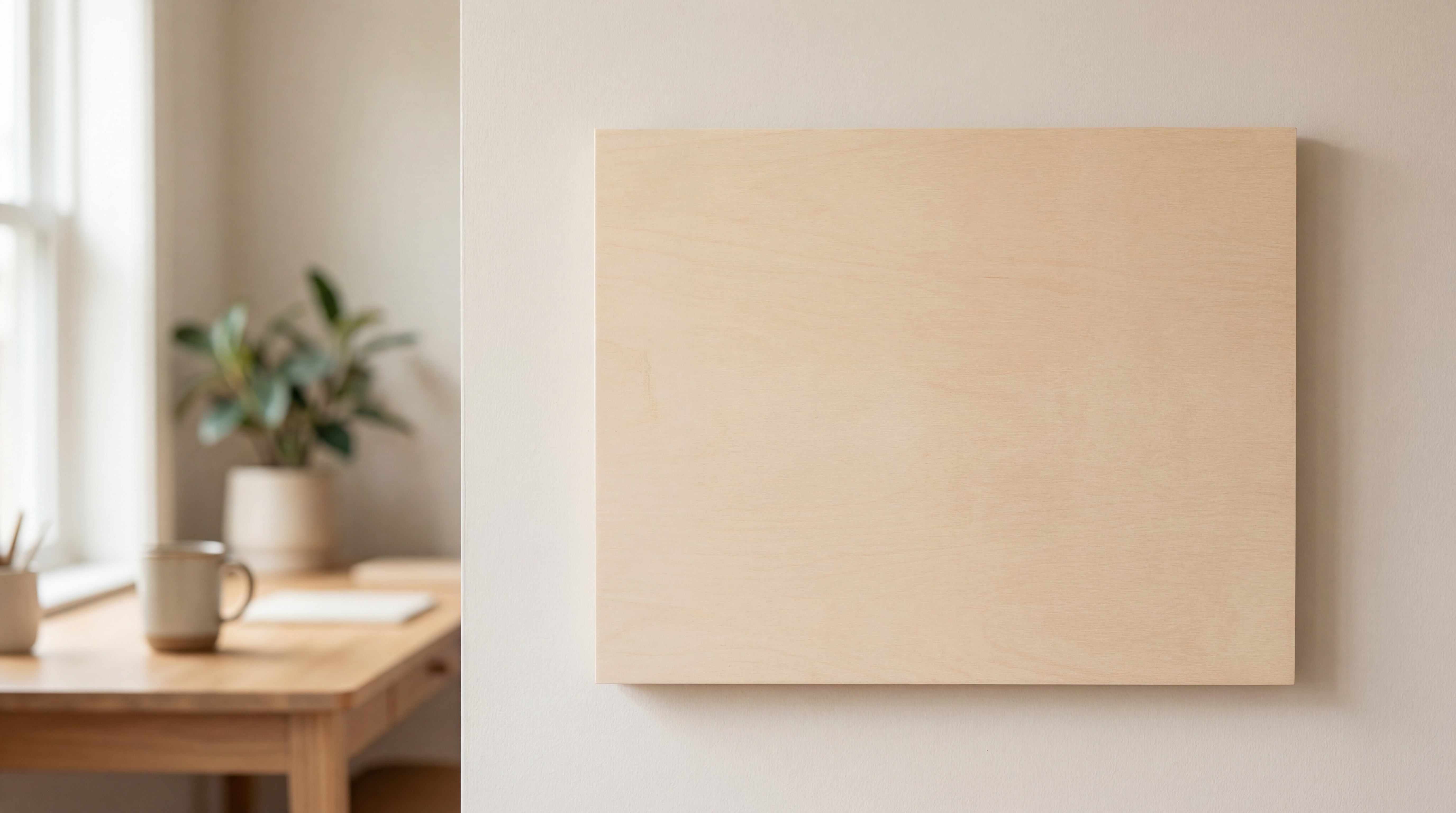 Unbehandelte Holzplatte als Ausgangsflaeche fuer ein Projekt mit LM Kreativ DIY Tafelfarbe Schwarz
