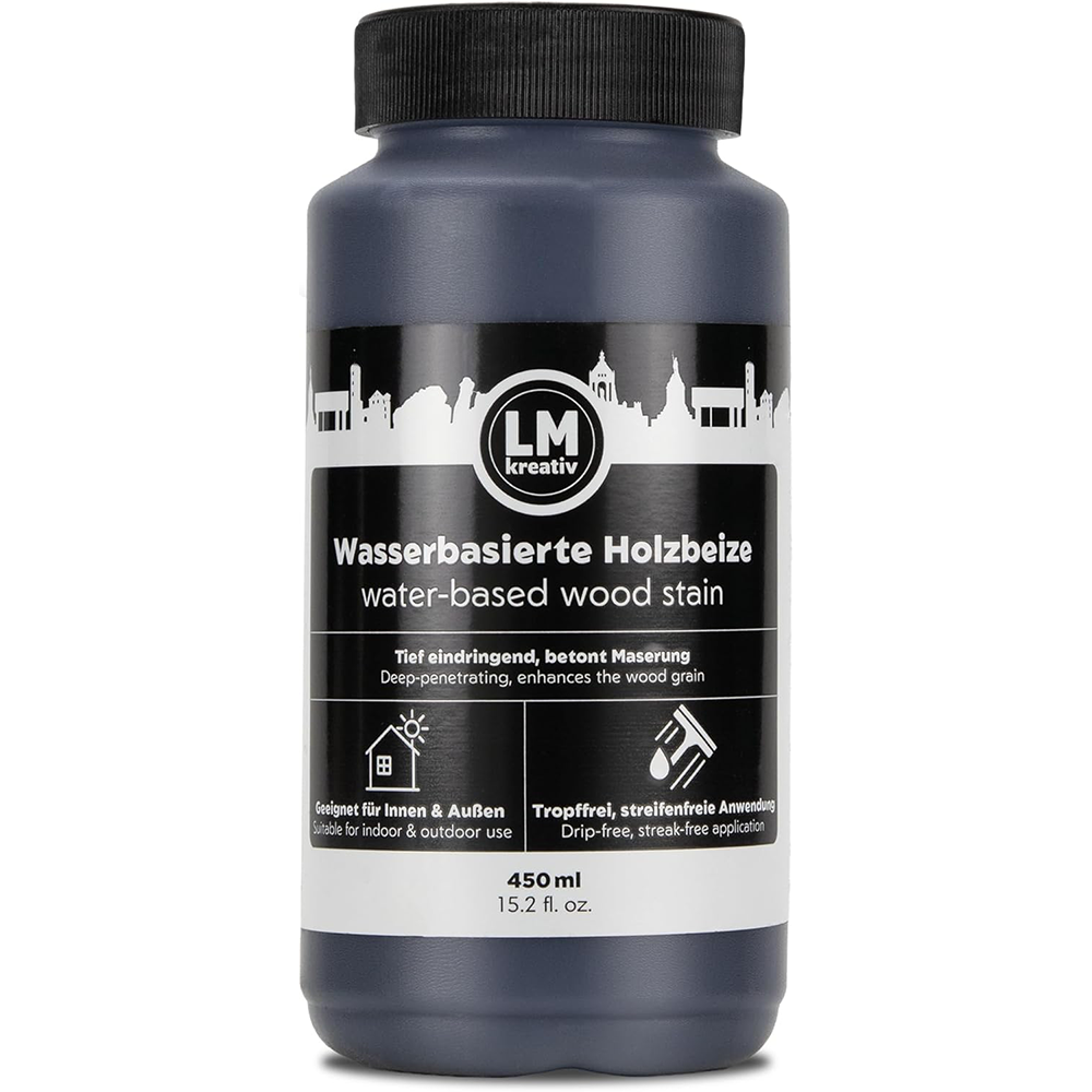 LM Kreativ Holzbeize 450 ml – Schwarz – wasserbasierte Holzbeize für Innen & Außen