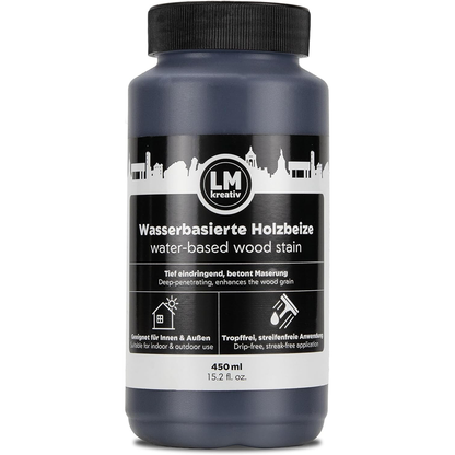 LM Kreativ Holzbeize 450 ml – Schwarz – wasserbasierte Holzbeize für Innen & Außen