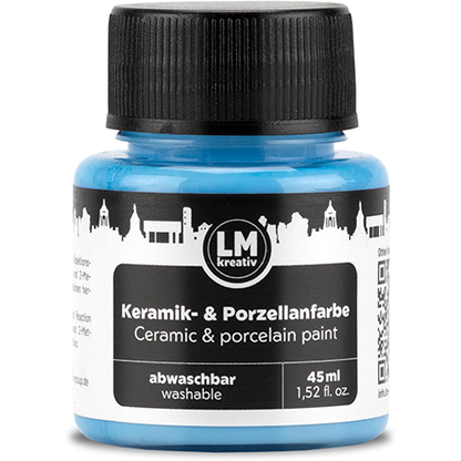 Freigestelltes 45 ml Glas LM Kreativ Keramik- und Porzellanfarbe in Babyblau, abwaschbare Farbe auf Wasserbasis zum Bemalen von Keramik, Glas und Porzellan