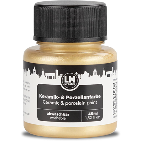 Freigestelltes 45 ml Glas LM Kreativ Keramik- und Porzellanfarbe in Metallic Champagner, abwaschbare Farbe auf Wasserbasis mit schimmerndem Effekt für Keramik, Glas und Porzellan