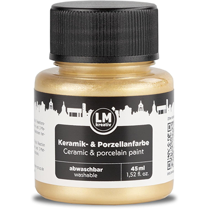 Freigestelltes 45 ml Glas LM Kreativ Keramik- und Porzellanfarbe in Metallic Champagner, abwaschbare Farbe auf Wasserbasis mit schimmerndem Effekt für Keramik, Glas und Porzellan