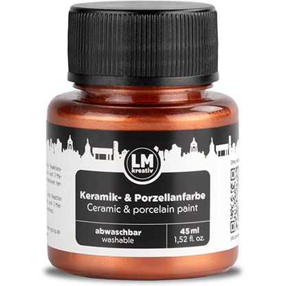 Freigestelltes 45 ml Glas LM Kreativ Keramik- und Porzellanfarbe in Metallic Kupfer, abwaschbare Farbe auf Wasserbasis mit metallischem Glanz für Keramik und Porzellan