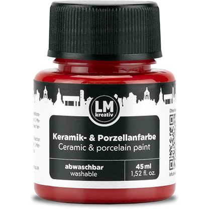 Freigestelltes 45 ml Glas LM Kreativ Keramik- und Porzellanfarbe in Rot, abwaschbare Farbe auf Wasserbasis mit hoher Deckkraft für Keramik und Porzellan