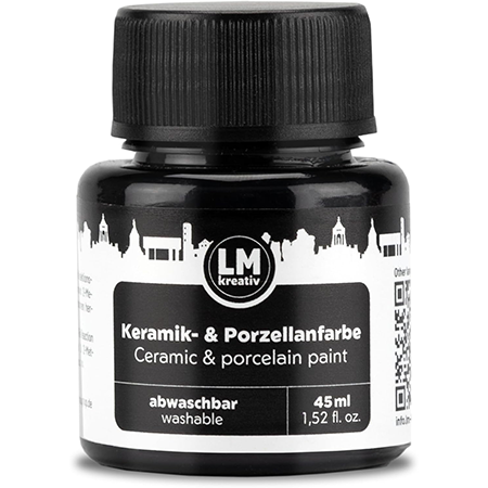 Freigestelltes 45 ml Glas LM Kreativ Keramik- und Porzellanfarbe in Schwarz, abwaschbare Farbe auf Wasserbasis für kontrastreiche Designs auf Keramik und Glas