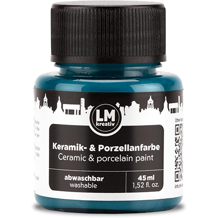 Freigestelltes 45 ml Glas LM Kreativ Keramik- und Porzellanfarbe in Türkis, abwaschbare Farbe auf Wasserbasis für leuchtende Motive auf Keramik, Glas und Porzellan