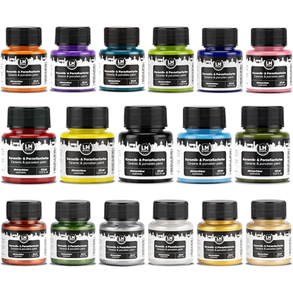 LM Kreativ Keramik- und Porzellanfarbe Set Color Cosmos mit verschiedenen leuchtenden Farbtönen in 45 ml Gläsern zum Bemalen von Keramik, Glas und Porzellan