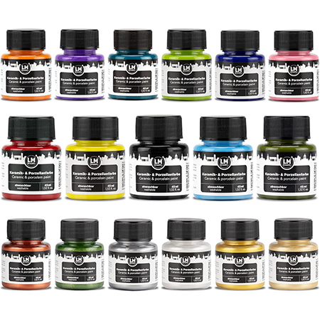 LM Kreativ Keramik- und Porzellanfarbe Set Color Cosmos mit verschiedenen leuchtenden Farbtönen in 45 ml Gläsern zum Bemalen von Keramik, Glas und Porzellan