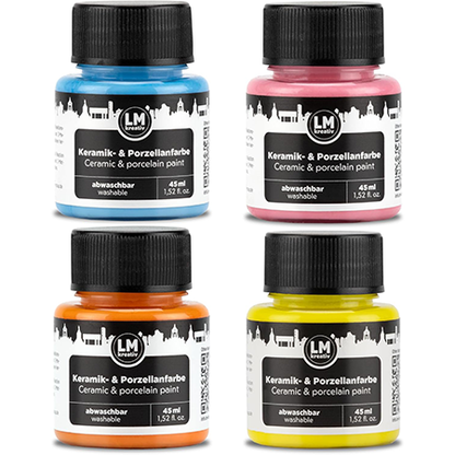 LM Kreativ Keramik- und Porzellanfarbe Set Pastell Zauber mit sanften Pastellfarben in 45 ml Gläsern für zarte Designs auf Keramik und Porzellan